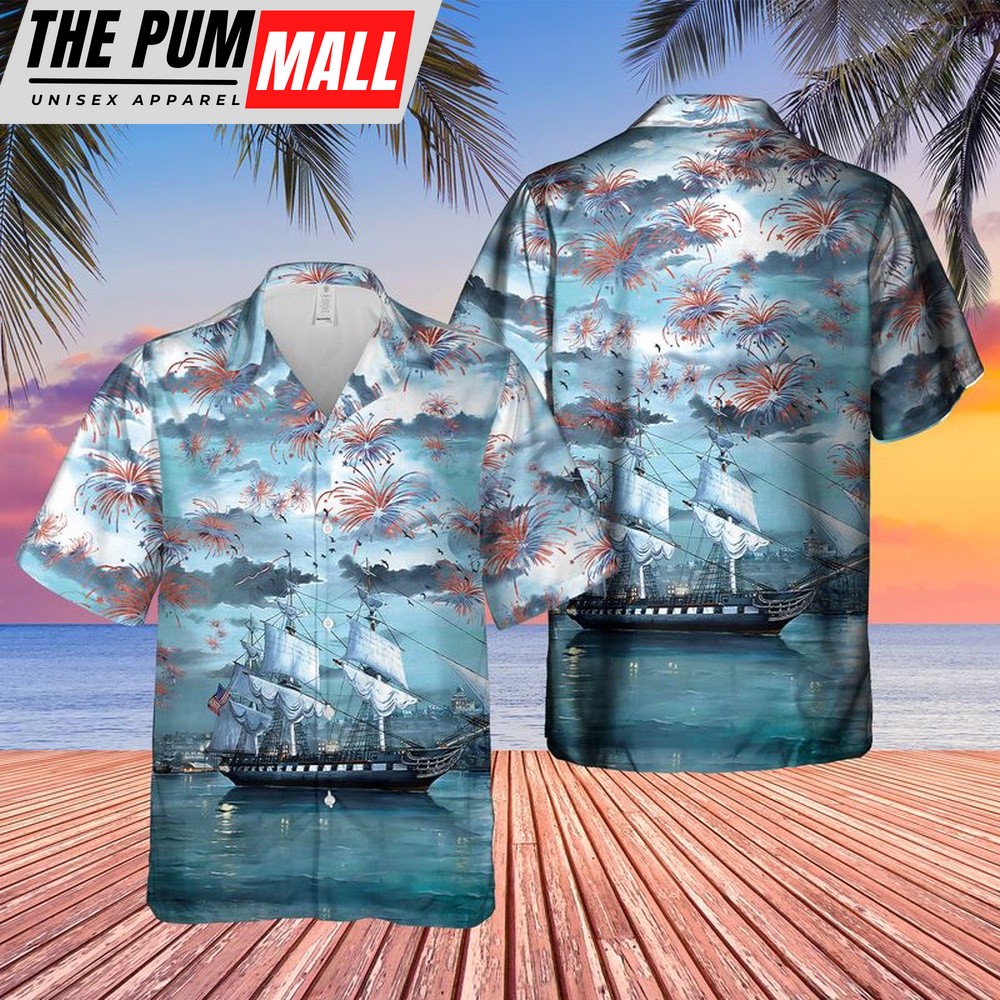 Us Navy Hawaiian Shirt, US Navy USS Constitution 4th of July Hawaiian Shirt, Military Hawaiian Shirt