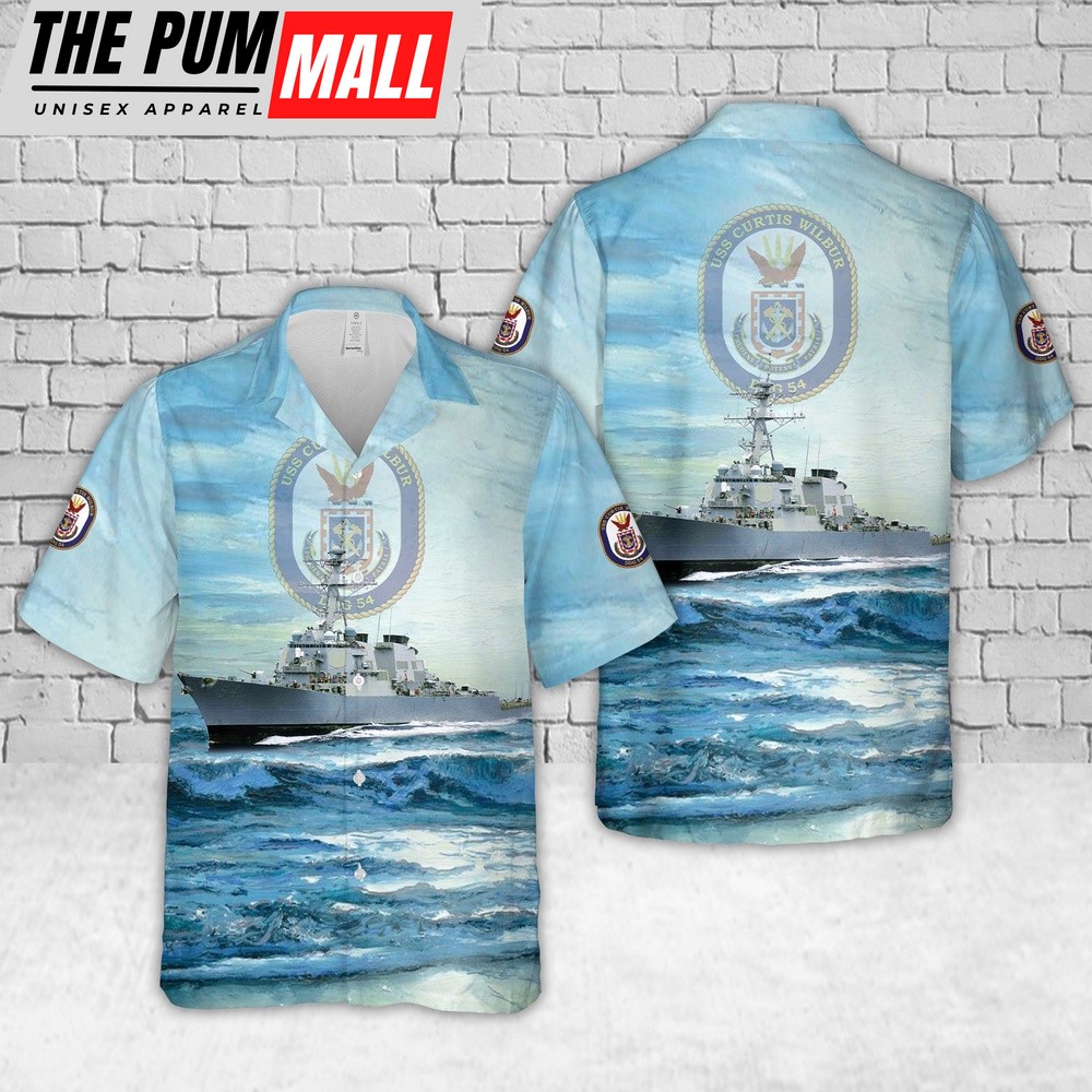 Us Navy Hawaiian Shirt, US Navy USS Curtis Wilbur (DDG-54) Arleigh Burke-class guided missile destroyer Hawaiian Shirt, Military Hawaiian Shirt