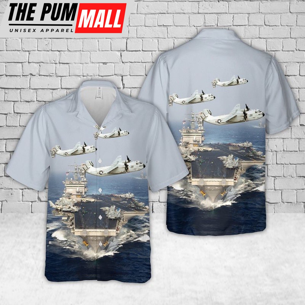 Us Navy Hawaiian Shirt, US Navy USS Enterprise (CVN-65) And C-2A Greyhound Of VRC-50 Hawaiian Shirt, Military Hawaiian Shirt