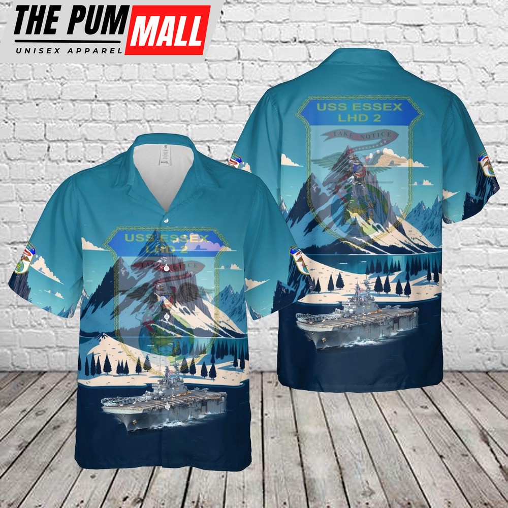 Us Navy Hawaiian Shirt, US Navy USS Essex (LHD-2) Essex Expeditionary Strike Group Hawaiian Shirt, Military Hawaiian Shirt