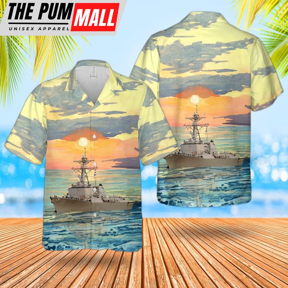 Us Navy Hawaiian Shirt, US Navy USS Forrest Sherman (DDG-98) Arleigh Burke-class Destroyer Hawaiian Shirt, Military Hawaiian Shirt