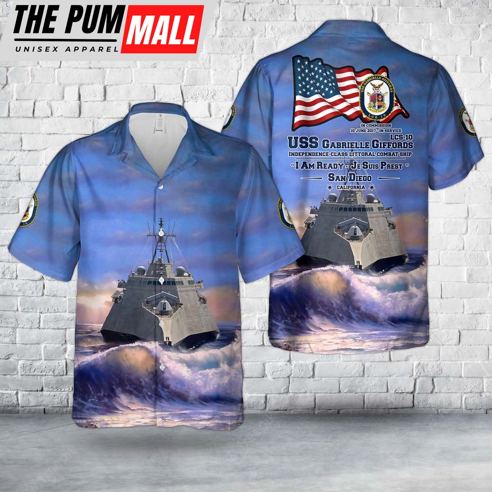 Us Navy Hawaiian Shirt, US Navy USS Gabrielle Giffords (LCS-10) Independence-class littoral combat ship Hawaiian Shirt, Military Hawaiian Shirt