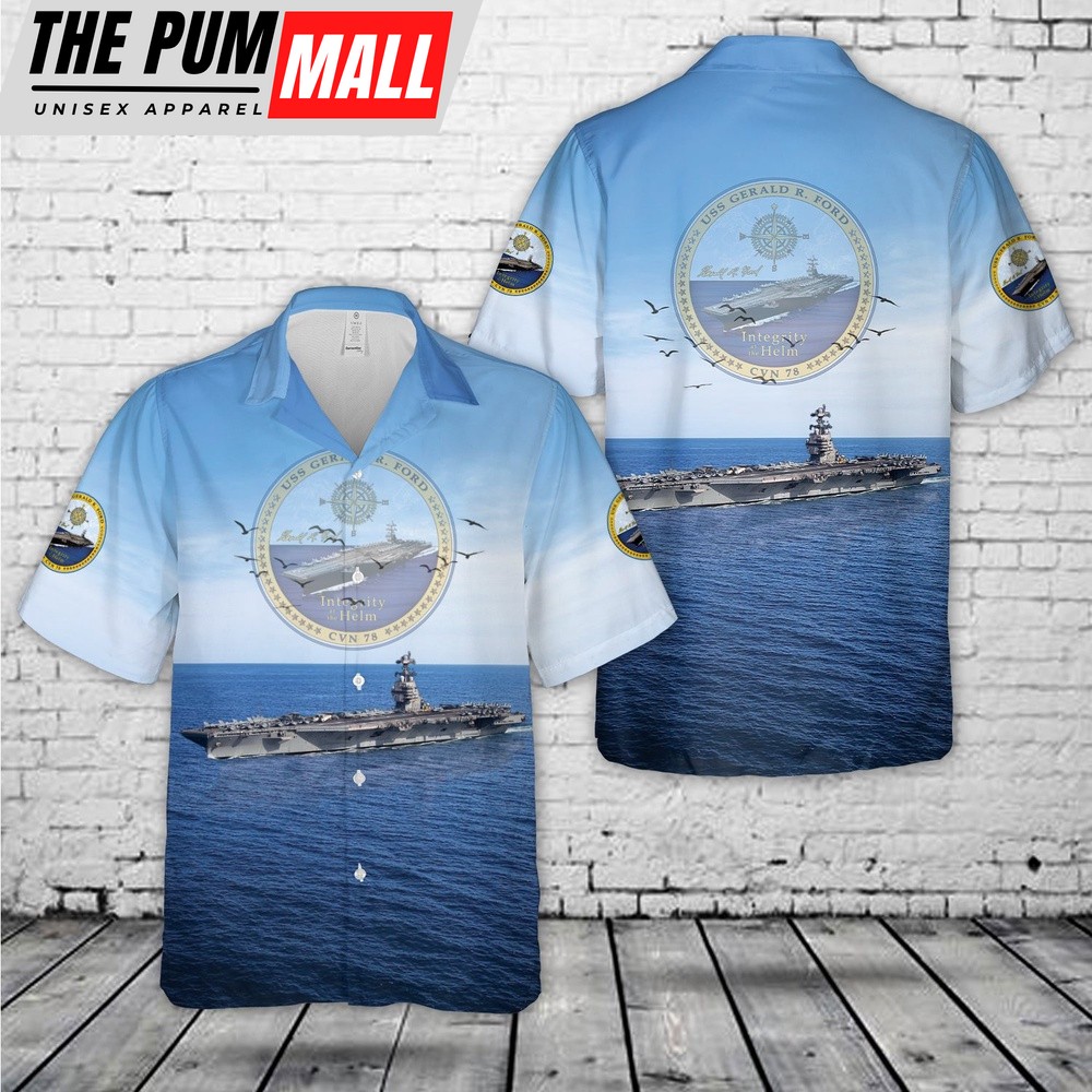 Us Navy Hawaiian Shirt, US Navy USS Gerald R. Ford (CVN-78) Hawaiian Shirt, Military Hawaiian Shirt