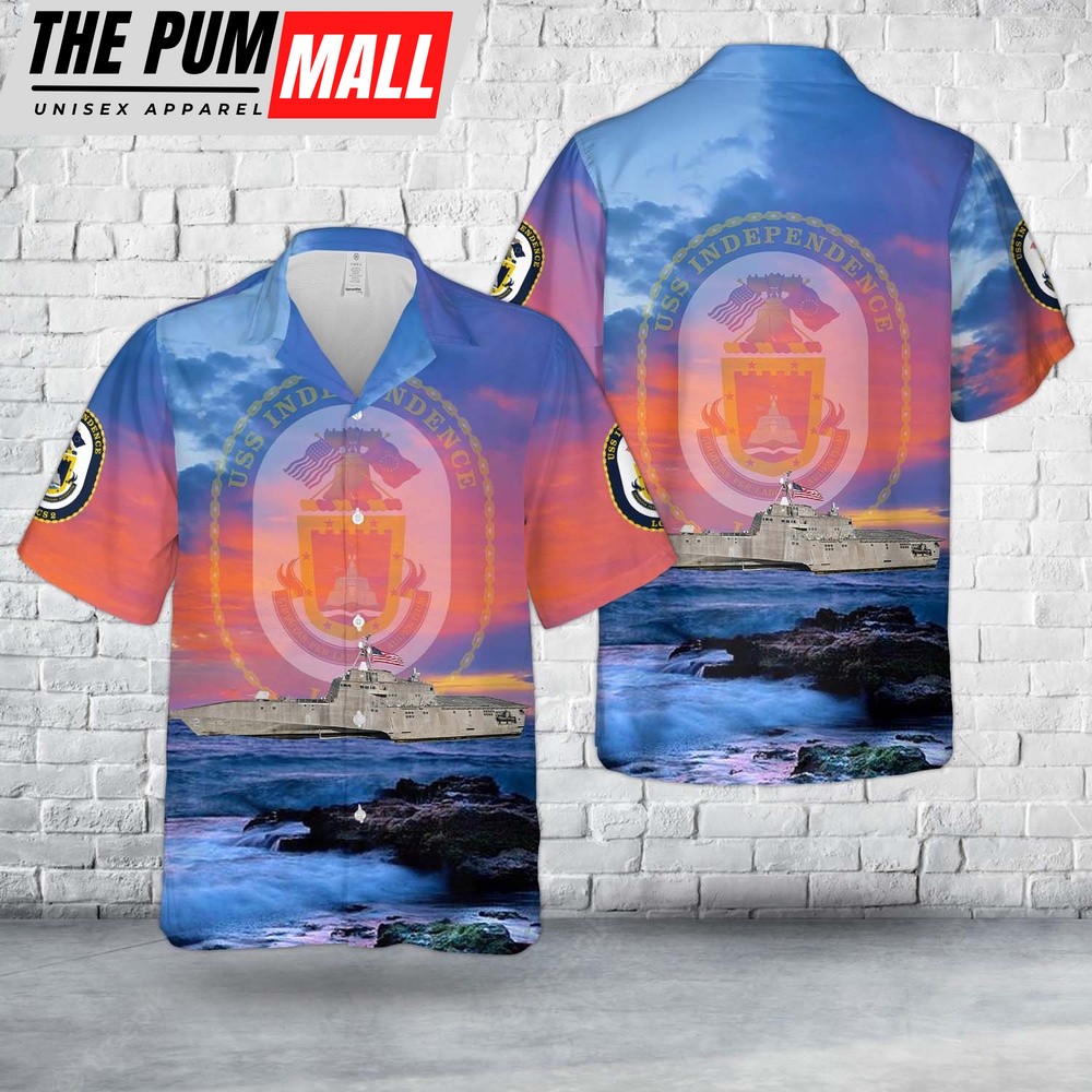Us Navy Hawaiian Shirt, US Navy USS Independence (LCS-2) Littoral Combat Ship (LCS) Hawaiian Shirt, Military Hawaiian Shirt