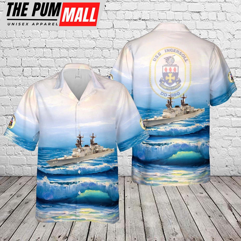 Us Navy Hawaiian Shirt, US Navy USS Ingersoll (DD-990) Hawaiian Shirt, Military Hawaiian Shirt