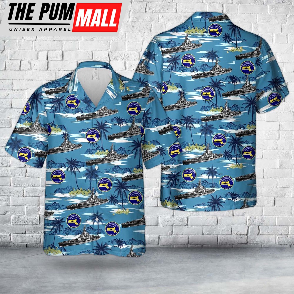 Us Navy Hawaiian Shirt, US Navy USS Massachusetts (BB-59) Hawaiian Shirt, Military Hawaiian Shirt