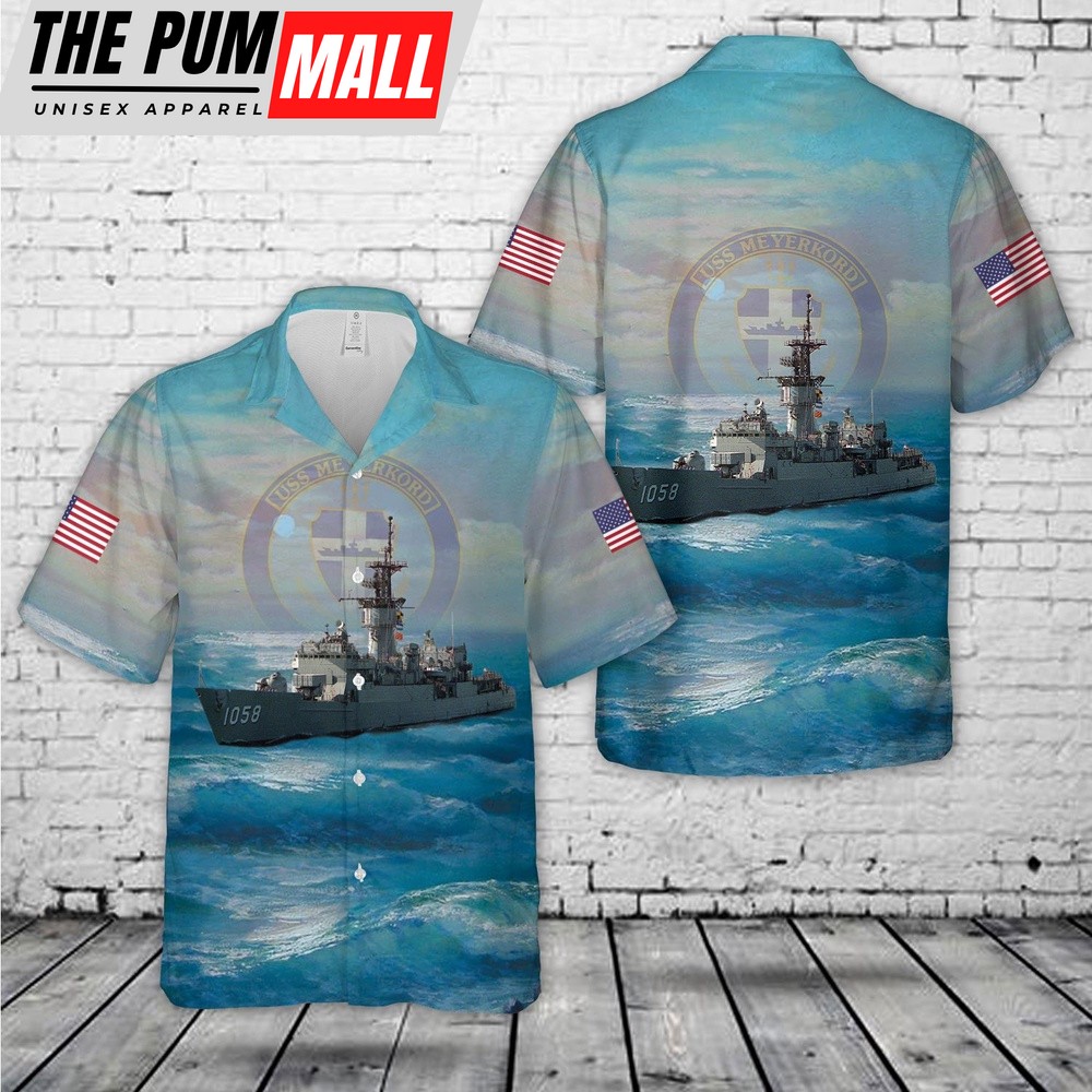 Us Navy Hawaiian Shirt, US Navy USS Meyerkord (FF-1058) Hawaiian Shirt, Military Hawaiian Shirt