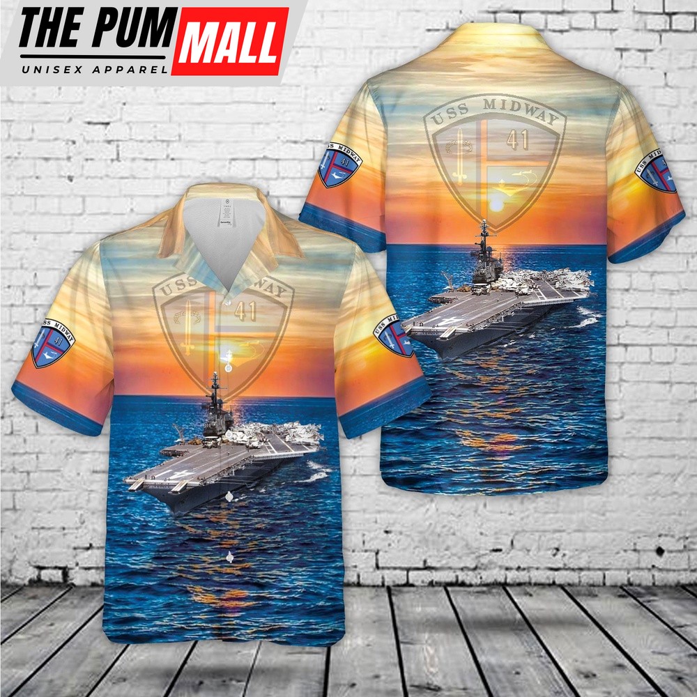 Us Navy Hawaiian Shirt, US Navy USS Midway (CV-41) Hawaiian Shirt, Military Hawaiian Shirt