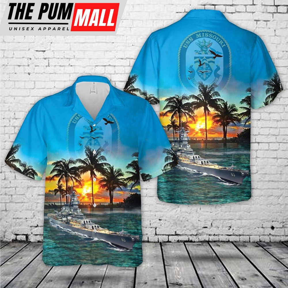 Us Navy Hawaiian Shirt, US Navy USS Missouri (BB-63) Hawaiian Shirt, Military Hawaiian Shirt