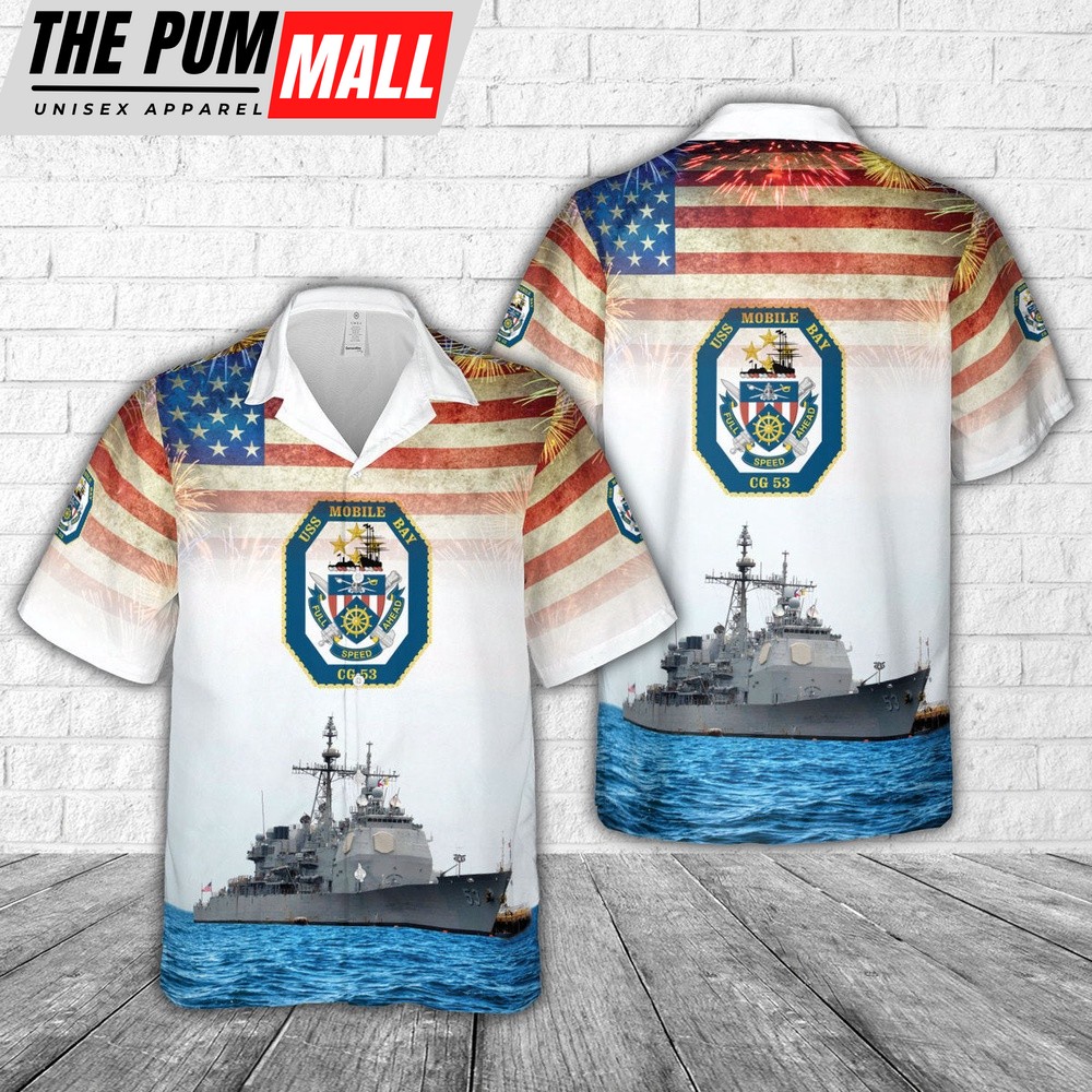 Us Navy Hawaiian Shirt, US Navy USS Mobile Bay (CG-53) Hawaiian Shirt, Military Hawaiian Shirt