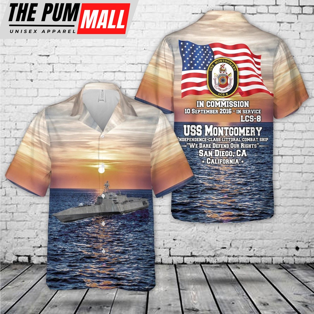Us Navy Hawaiian Shirt, US Navy USS Montgomery (LCS-8) Independence-class littoral combat ship Hawaiian Shirt, Military Hawaiian Shirt