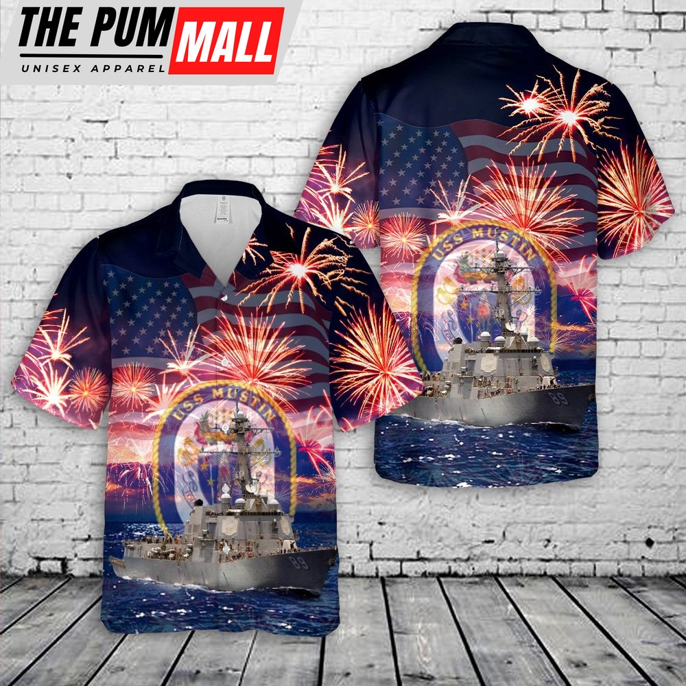 Us Navy Hawaiian Shirt, US Navy USS Mustin DDG-89 Toujours L’Audace, 4th Of July Hawaiian Shirt, Military Hawaiian Shirt