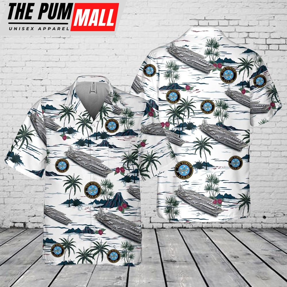 Us Navy Hawaiian Shirt, US Navy USS Nimitz (CVN-68) Pocket Hawaiian Shirt, Military Hawaiian Shirt
