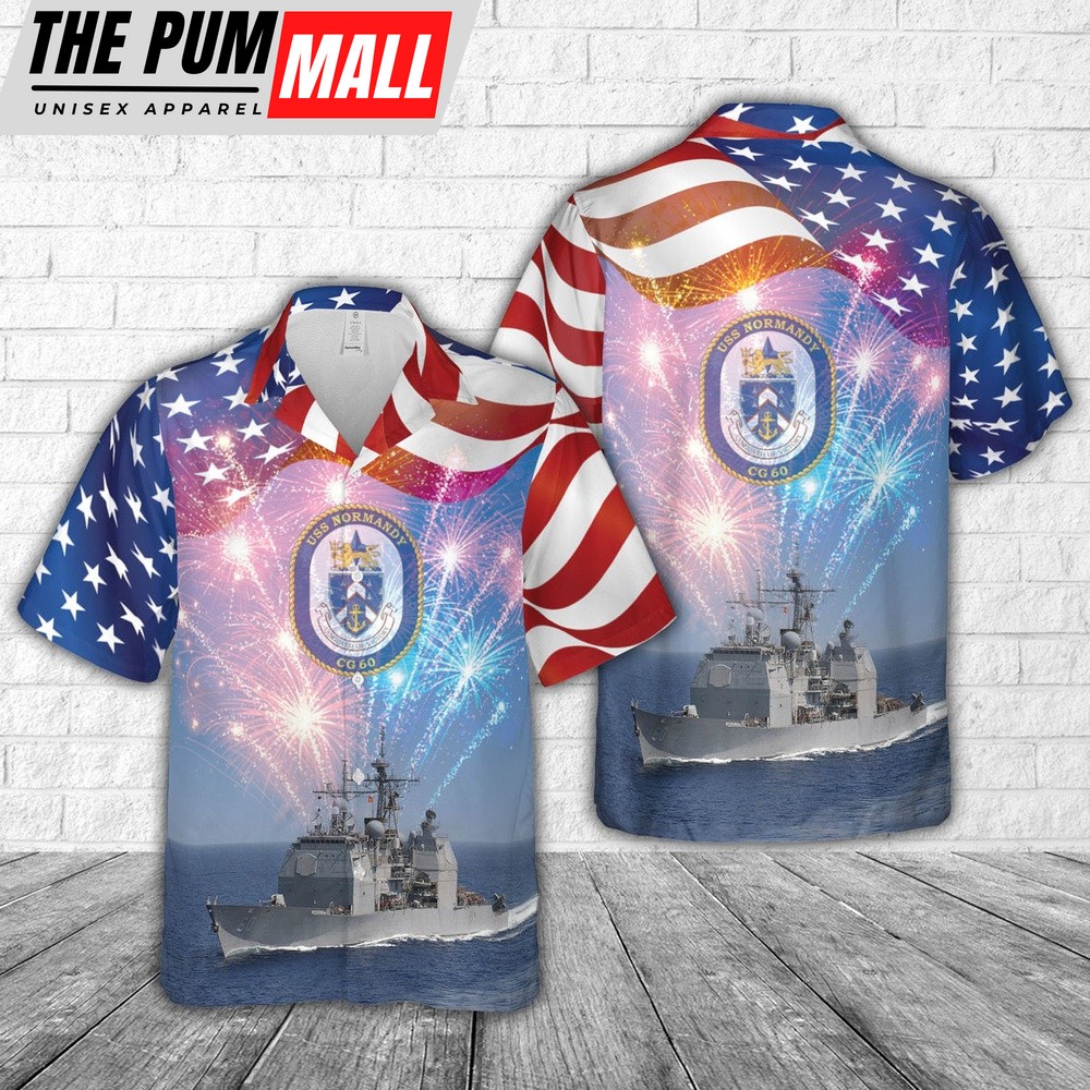Us Navy Hawaiian Shirt, US Navy USS Normandy (CG-60), 4th Of July Hawaiian Shirt, Military Hawaiian Shirt