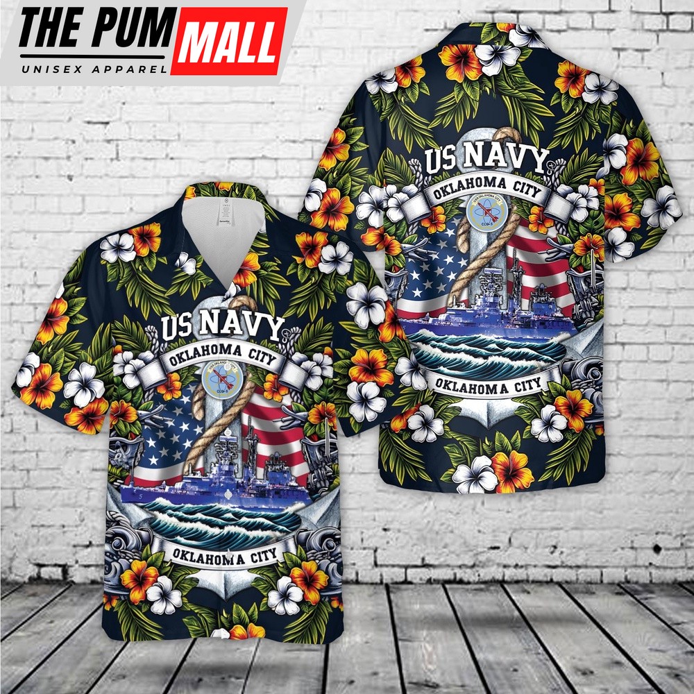 Us Navy Hawaiian Shirt, US Navy USS Oklahoma City (CL-91CLG-5CG-5) Hawaiian Shirt, Military Hawaiian Shirt