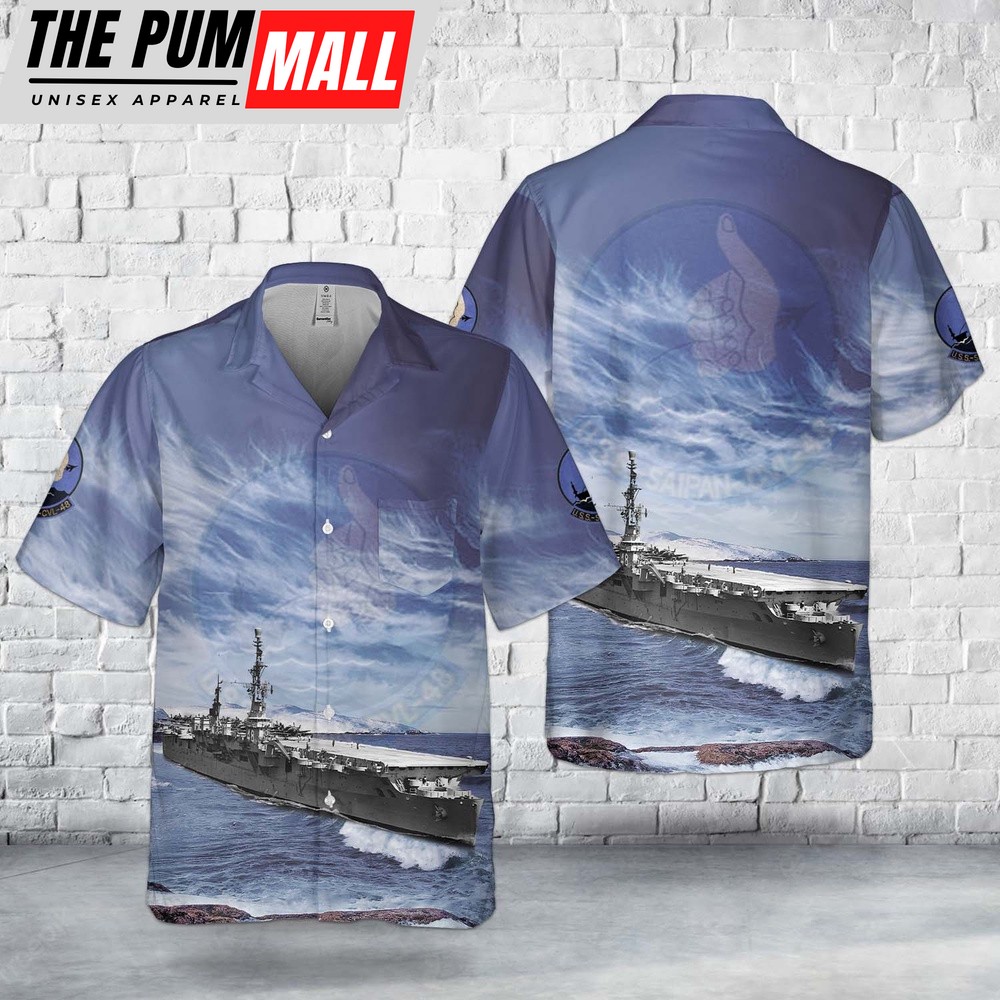 Us Navy Hawaiian Shirt, US Navy USS Saipan (CVL-48) Pocket Hawaiian Shirt, Military Hawaiian Shirt