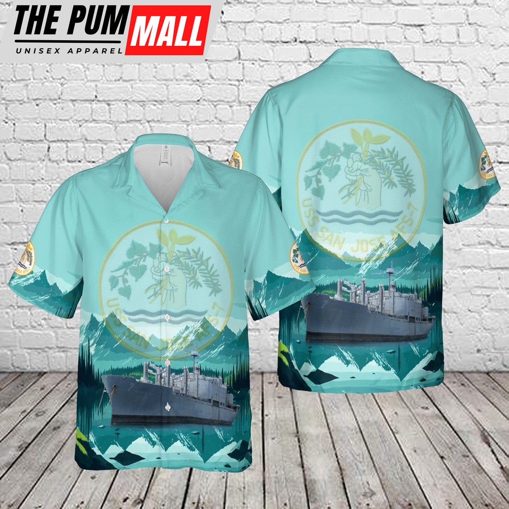 Us Navy Hawaiian Shirt, US Navy USS San Jose (AFS-7) Hawaiian Shirt, Military Hawaiian Shirt