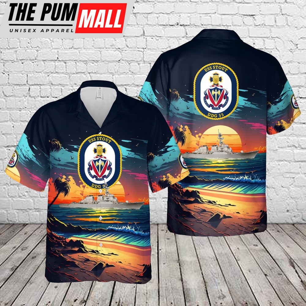 Us Navy Hawaiian Shirt, US Navy USS Stout (DDG-55) Arleigh Burke-class guided missile destroyer Hawaiian Shirt, Military Hawaiian Shirt