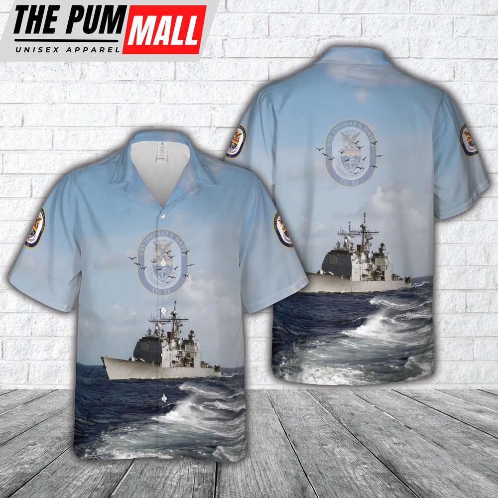 Us Navy Hawaiian Shirt, US Navy USS Thomas S. Gates (CG-51) Ticonderoga-class cruiser Hawaiian Shirt, Military Hawaiian Shirt