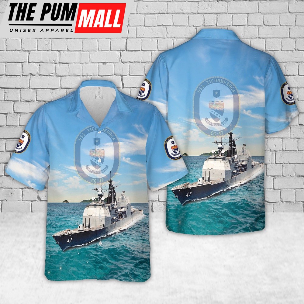 Us Navy Hawaiian Shirt, US Navy USS Ticonderoga (DDGCG-47) Ticonderoga-class guided missile cruiser Hawaiian Shirt, Military Hawaiian Shirt