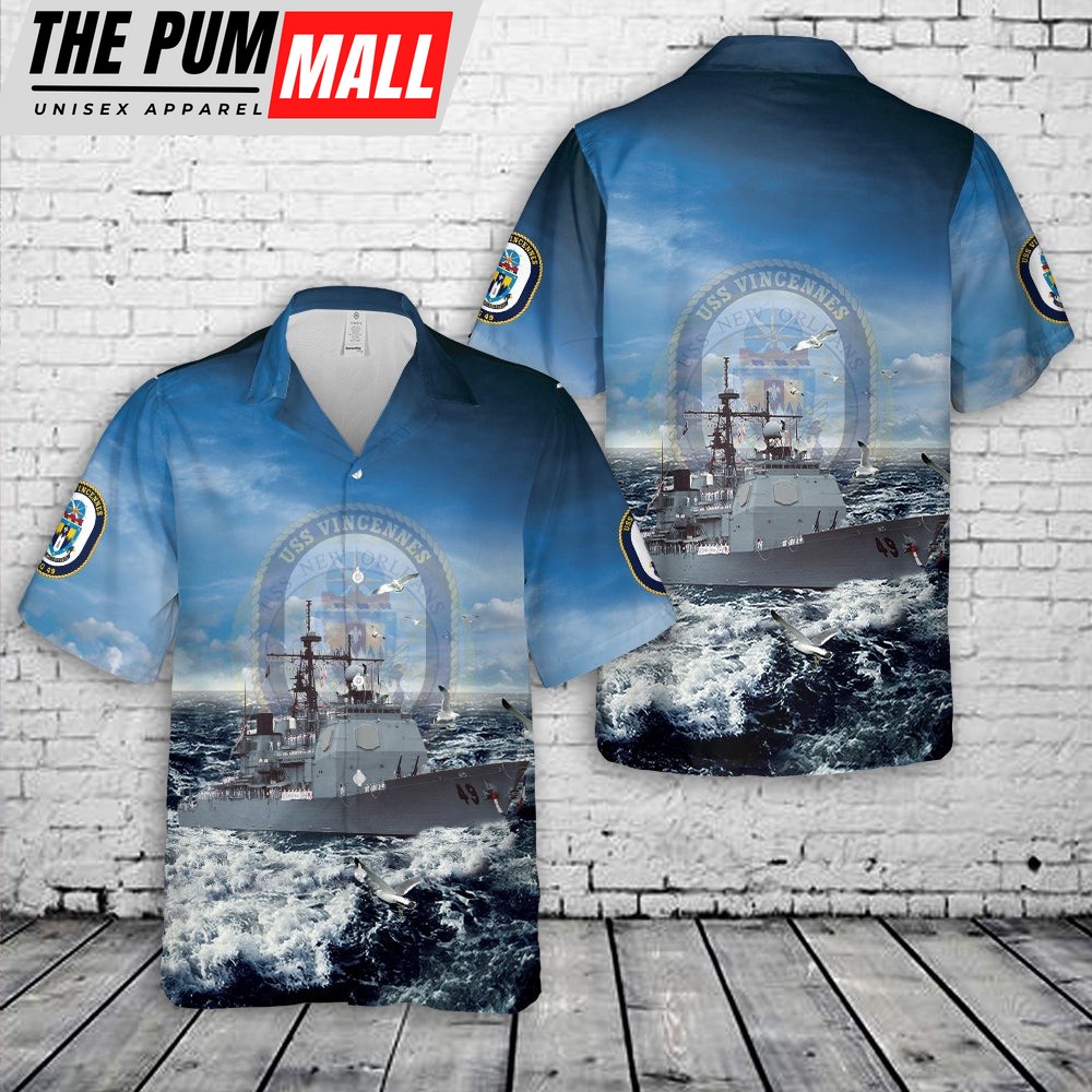 Us Navy Hawaiian Shirt, US Navy USS Vincennes (CG-49) Ticonderoga-class guided missile cruiser Hawaiian Shirt, Military Hawaiian Shirt