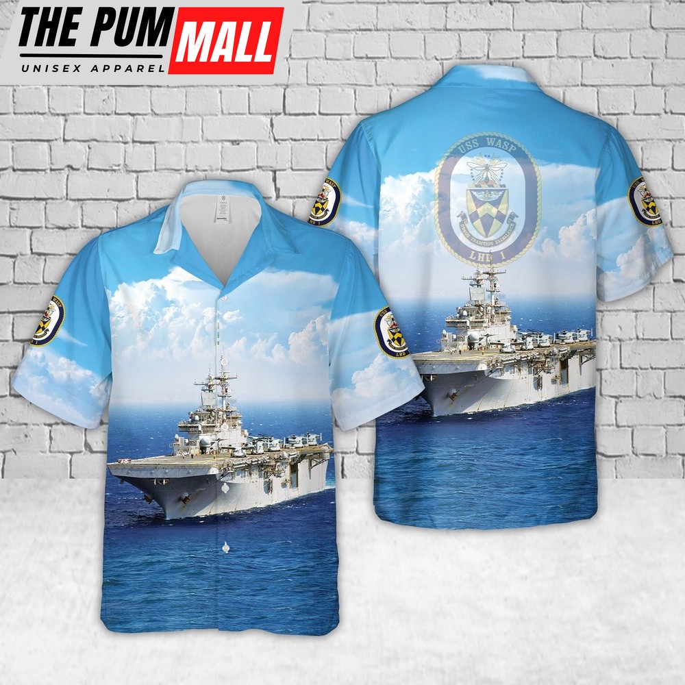 Us Navy Hawaiian Shirt, US Navy USS Wasp (LHD-1) Hawaiian Shirt, Military Hawaiian Shirt
