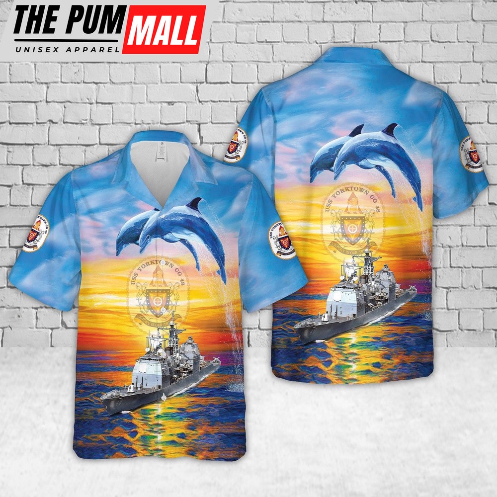 Us Navy Hawaiian Shirt, US Navy USS Yorktown (DDG-48CG-48) Ticonderoga-class cruiser Hawaiian Shirt, Military Hawaiian Shirt