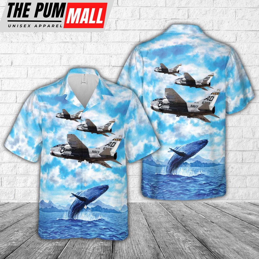 Us Navy Hawaiian Shirt, US Navy VA-174 Hellrazors (1980) TA-7C Corsair II Hawaiian Shirt, Military Hawaiian Shirt