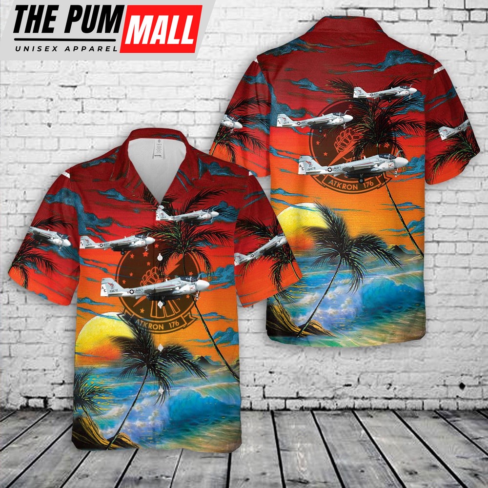 Us Navy Hawaiian Shirt, US Navy VA-176 Thunderbolts A-6E Intruder Hawaiian Shirt, Military Hawaiian Shirt