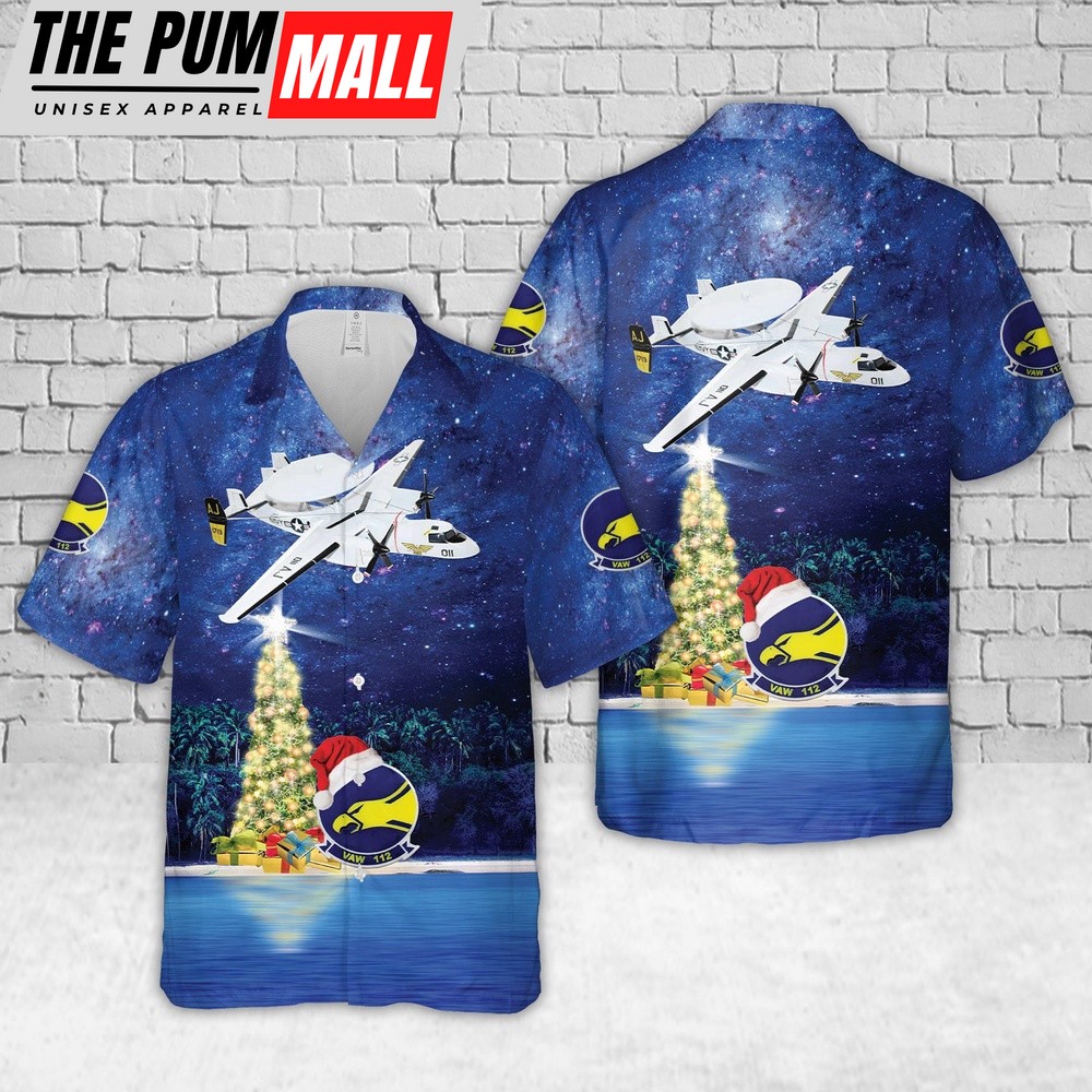 Us Navy Hawaiian Shirt, US Navy VAW-112 Golden Hawks (1978 USS Nimitz) E-2C Christmas Hawaiian Shirt, Military Hawaiian Shirt