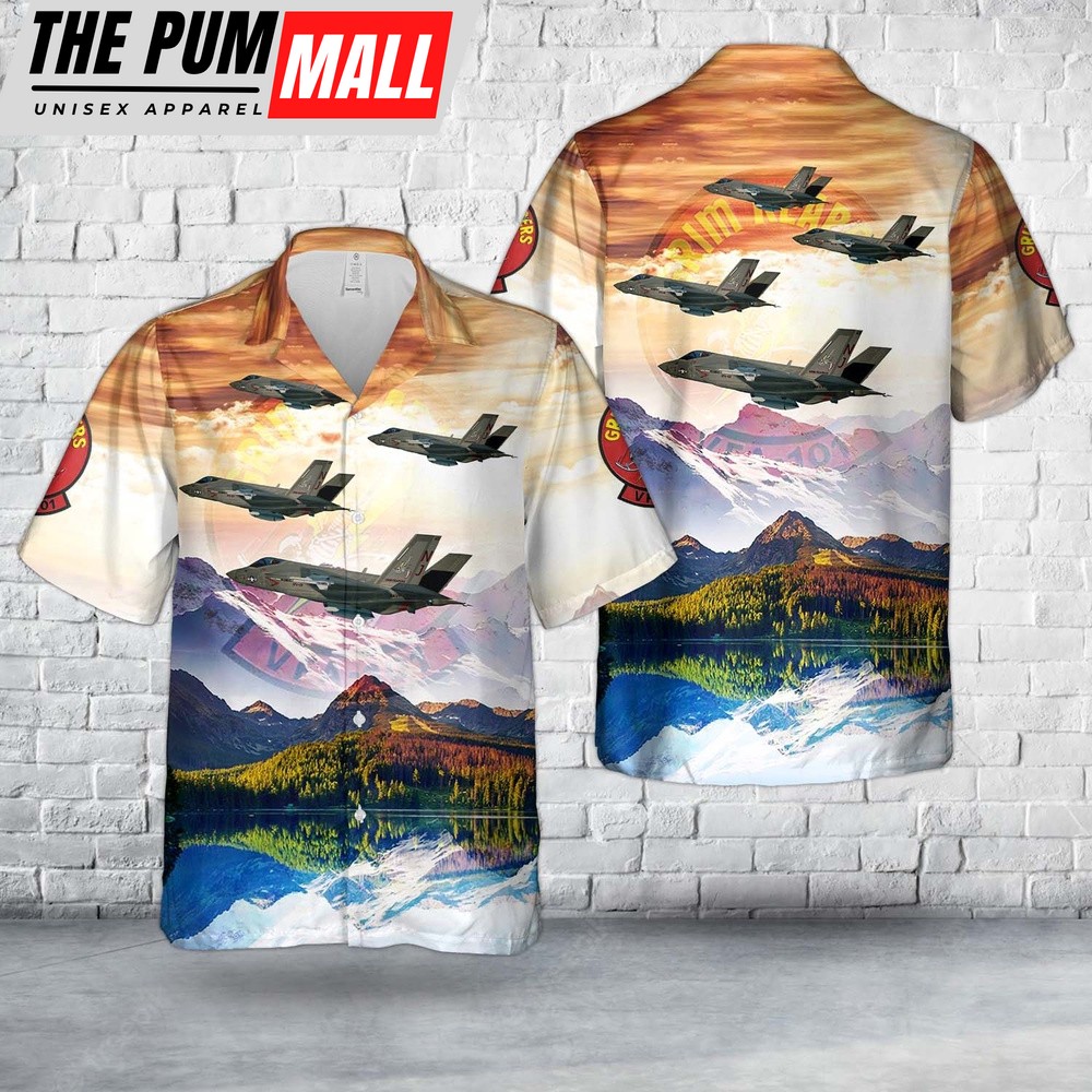 Us Navy Hawaiian Shirt, US Navy VF-101 Grim Reapers F-35C Hawaiian Shirt, Military Hawaiian Shirt