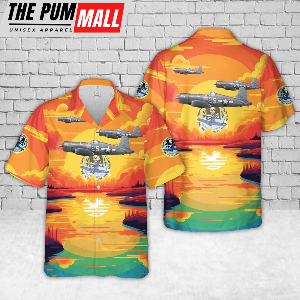 Us Navy Hawaiian Shirt, US Navy VF-17 Jolly Rogers F4U-1A Corsair Hawaiian Shirt, Military Hawaiian Shirt