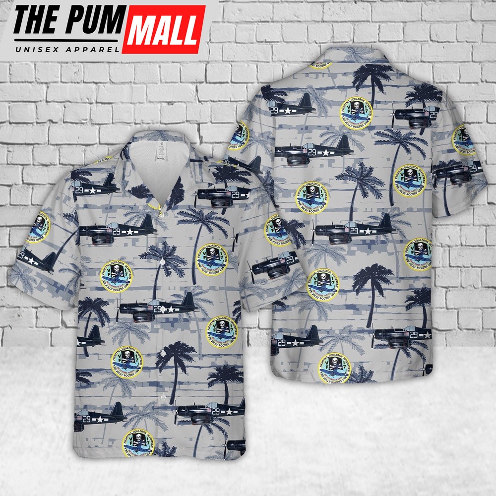 Us Navy Hawaiian Shirt, US Navy VF-17 Jolly Rogers F4U In WWII Hawaiian Shirt, Military Hawaiian Shirt