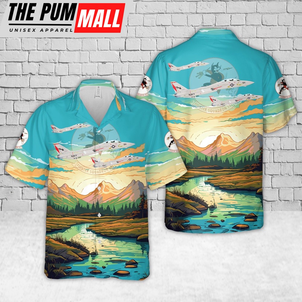 Us Navy Hawaiian Shirt, US Navy VF-191 (1986-1988) Satan’s Kittens F-14A Tomcat Hawaiian Shirt, Military Hawaiian Shirt