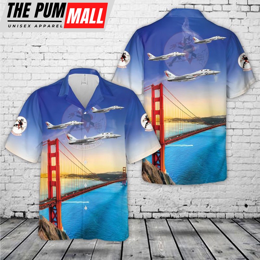 Us Navy Hawaiian Shirt, US Navy VF-191 Satan?s Kittens F-14A Tomcat Hawaiian Shirt, Military Hawaiian Shirt