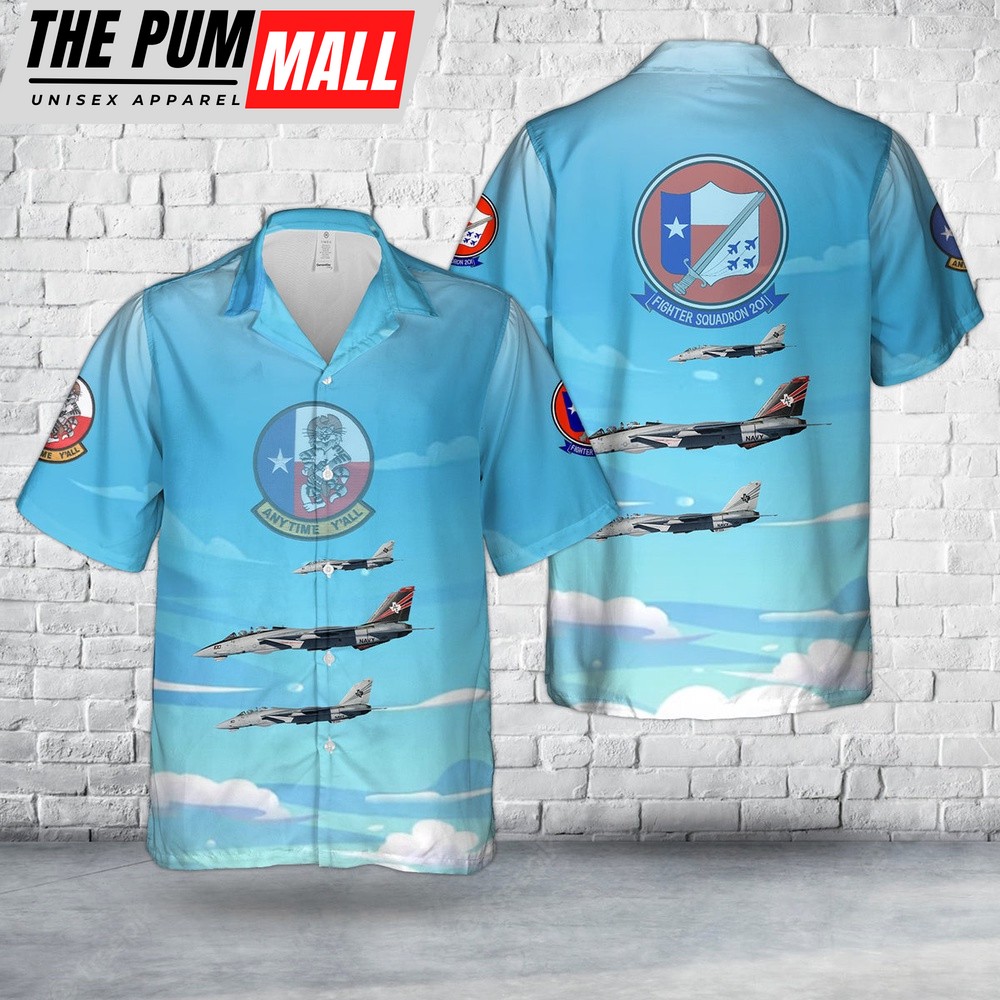 Us Navy Hawaiian Shirt, US Navy VF-201 Hunters F-14a Tomcat Hawaiian Shirt, Military Hawaiian Shirt