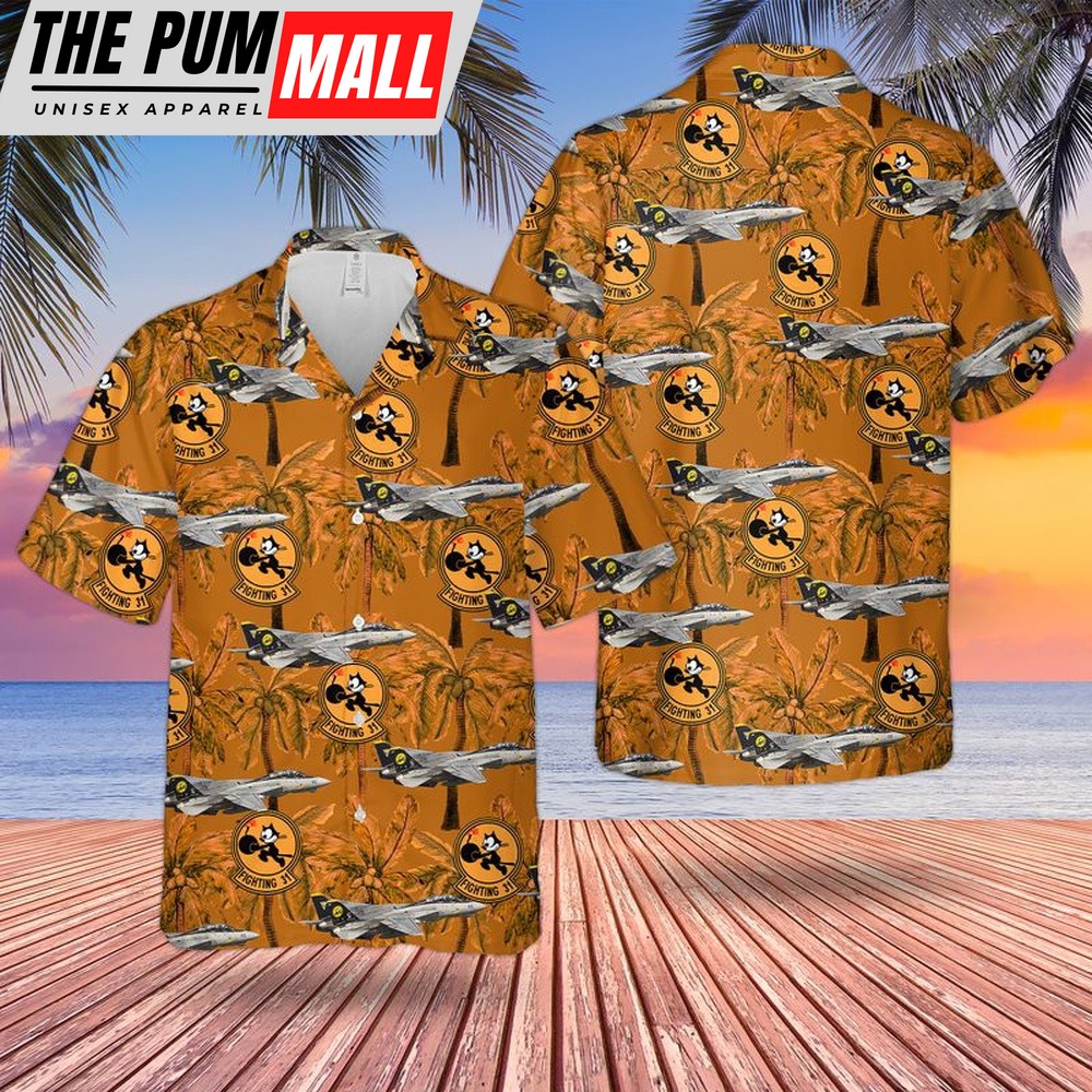 Us Navy Hawaiian Shirt, US Navy VF-31 Grumman F-14D Tomcat Hawaiian Shirt, Military Hawaiian Shirt