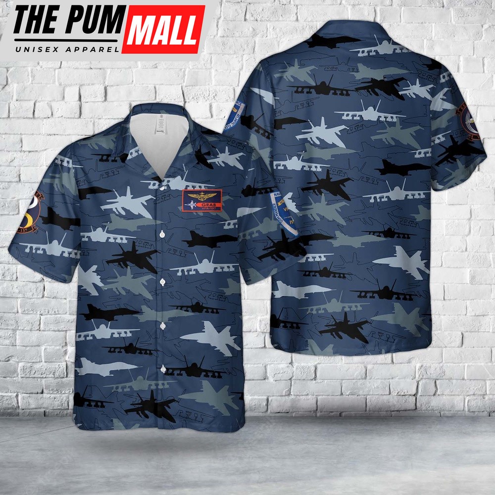 Us Navy Hawaiian Shirt, US Navy VFA-137 McDonnell Douglas FA-18 Hornet Silhouettes Hawaiian Shirt, Military Hawaiian Shirt