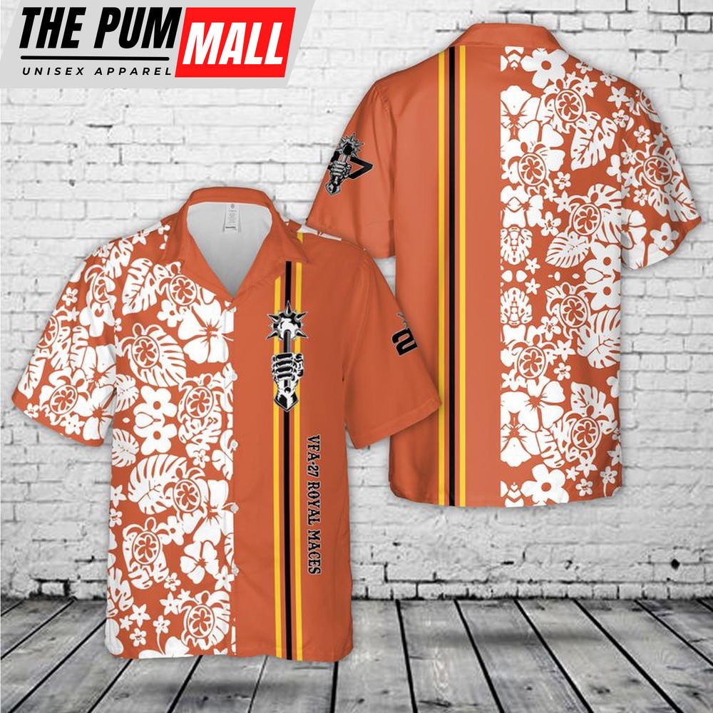 Us Navy Hawaiian Shirt, US Navy VFA-27 Royal Maces Hawaiian Shirt, Military Hawaiian Shirt