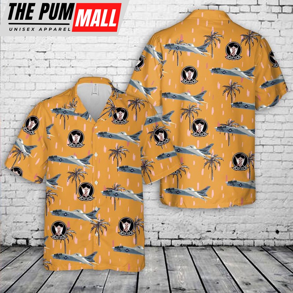 Us Navy Hawaiian Shirt, US Navy Vought F-8 Crusader Of VF-24 Hawaiian Shirt, Military Hawaiian Shirt