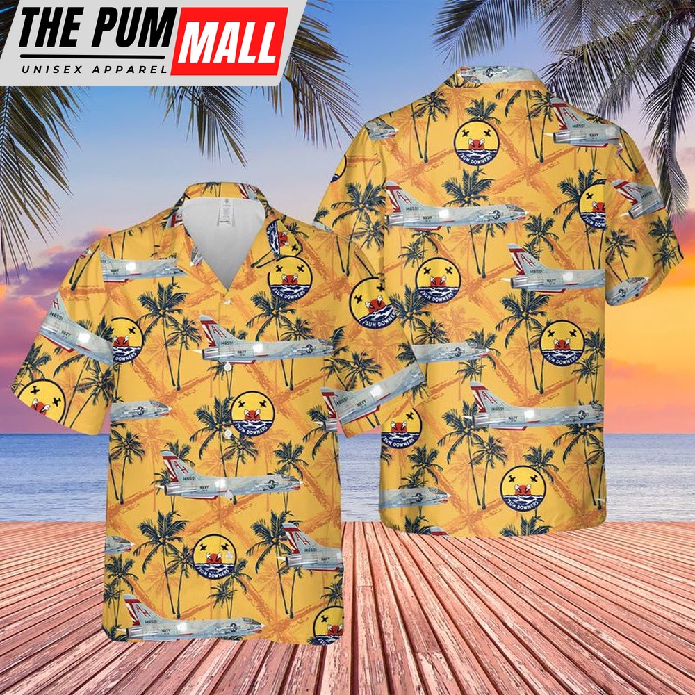 Us Navy Hawaiian Shirt, US Navy Vought F-8C Of VF-111 Sundowners Hawaiian Shirt, Military Hawaiian Shirt