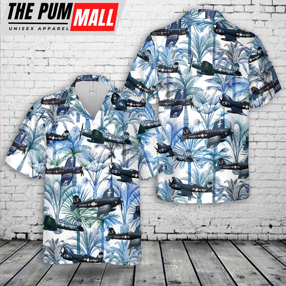 Us Navy Hawaiian Shirt, US Navy Vought F4U Corsair Hawaiian Shirt, Military Hawaiian Shirt