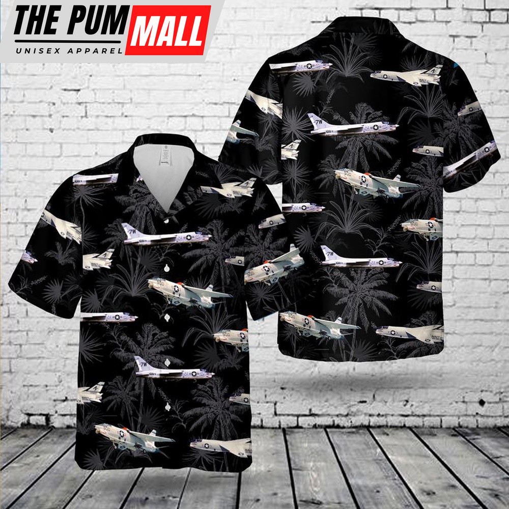 Us Navy Hawaiian Shirt, US Navy Vought RF-8 Crusader Hawaiian Shirt, Military Hawaiian Shirt