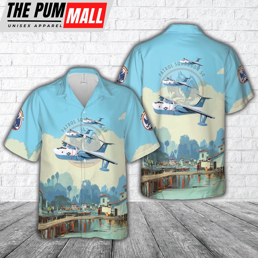 Us Navy Hawaiian Shirt, US Navy VP-50 Blue Dragon Martin P5M Marlin Hawaiian Shirt, Military Hawaiian Shirt