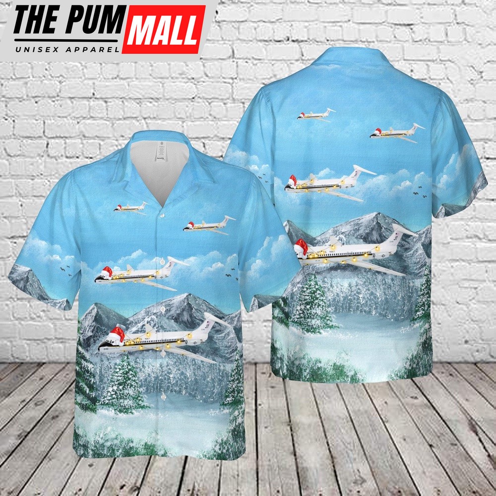 Us Navy Hawaiian Shirt, US Navy VR-52 Taskmasters C-9B Skytrain II Christmas Hawaiian Shirt, Military Hawaiian Shirt