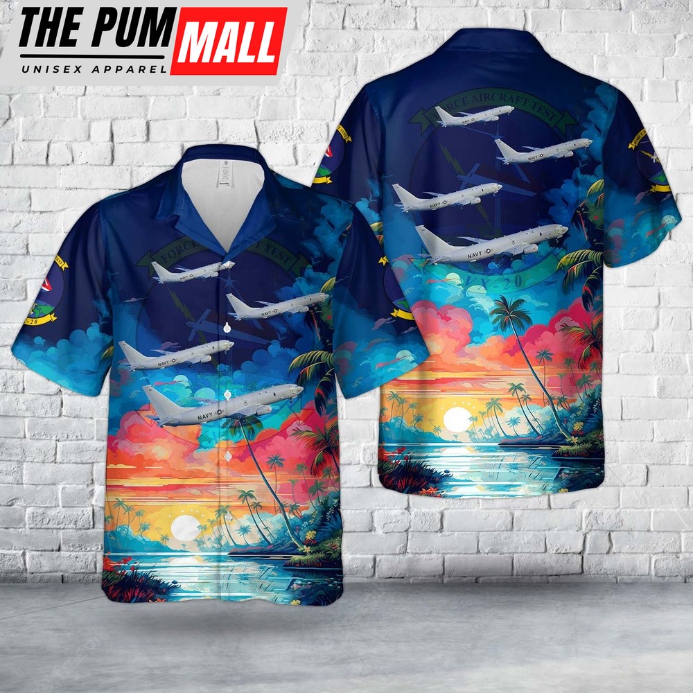 Us Navy Hawaiian Shirt, US Navy VX-20, Air Test and Evaluation Squadron Twenty P-8A Poseidon Hawaiian Shirt, Military Hawaiian Shirt