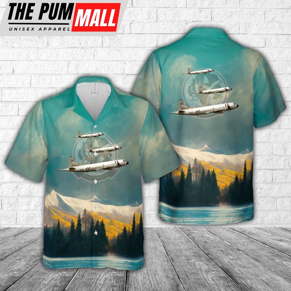 Us Navy Hawaiian Shirt, US Navy White Lightnings VP-17 P-3B Hawaiian Shirt, Military Hawaiian Shirt