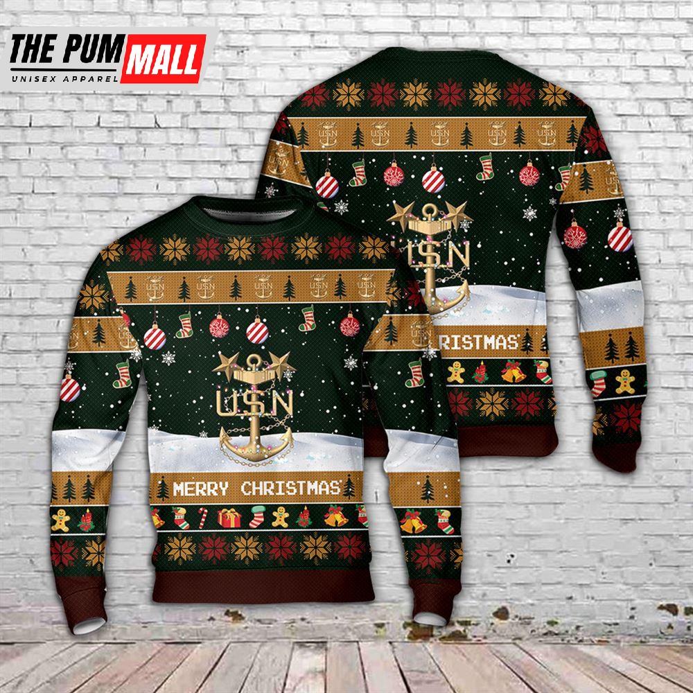 US Navy Master Chief Anchor Christmas AOP Sweater Gift For Christmas