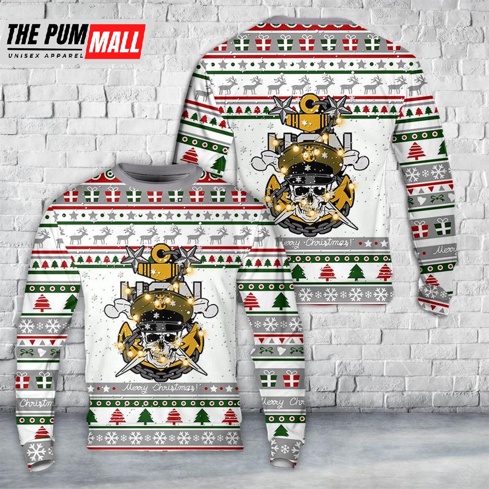 US Navy Master Chief Skull and Cross Bones anchor Christmas Sweater Gift For Christmas