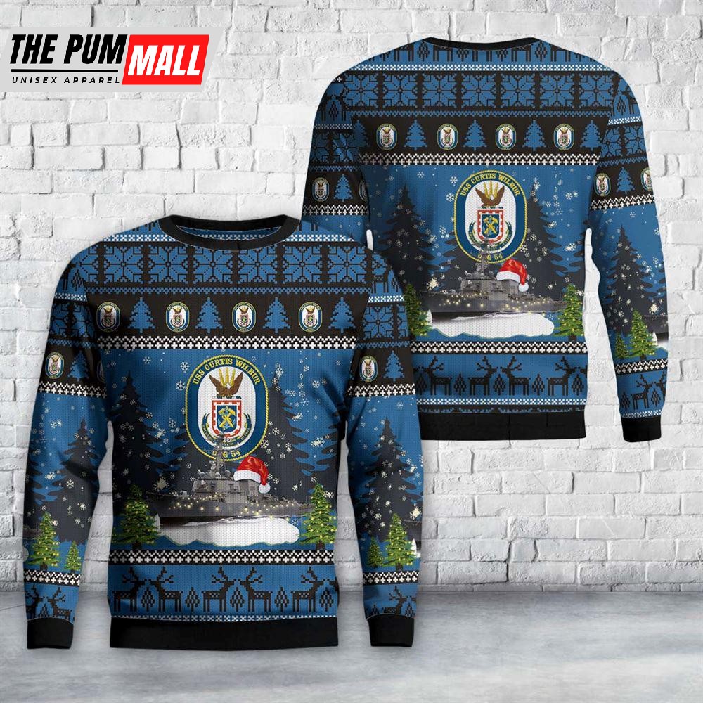 US Navy USS Curtis Wilbur (DDG-54) Arleigh Burke-class guided-missile destroyers Christmas Sweater Gift For Christmas